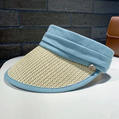 Summer Women's Fashion Casual Sunshade Sunscreen Curved Eaves Color Matching Straw Empty Top Sun Hat