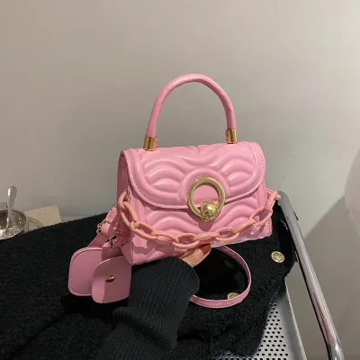 Women Fashion Solid Color Lock Messenger Bag