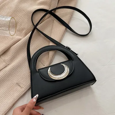 Women Fashion Solid Color Metal Moon Bag Crossbody