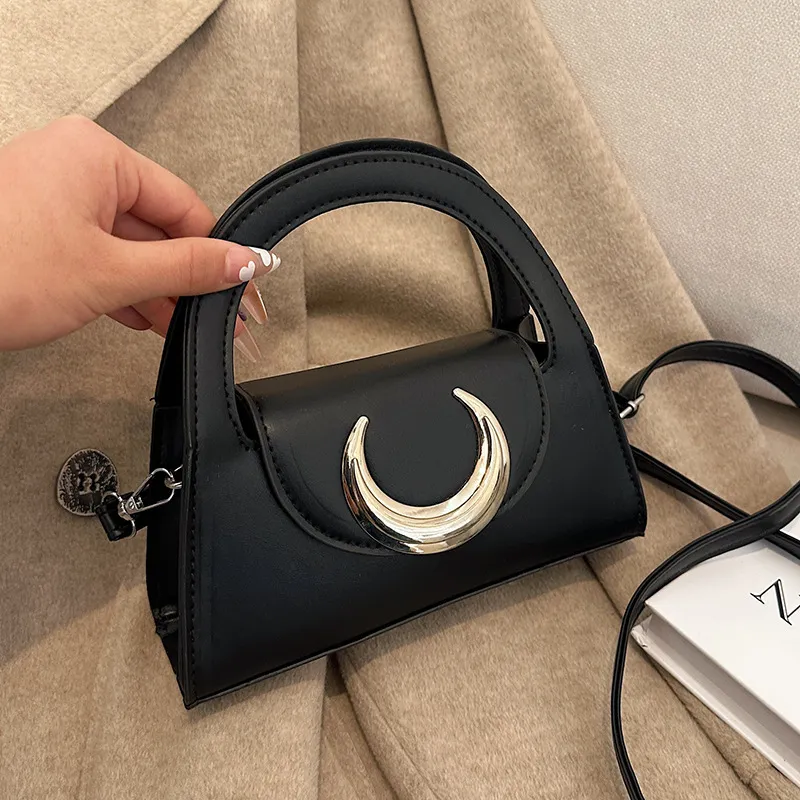 Women Fashion Solid Color Metal Moon Bag Crossbody