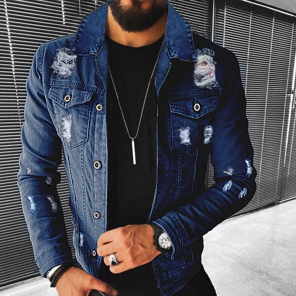 Men's Street Style Lapel Long Sleeve Denim Jacket