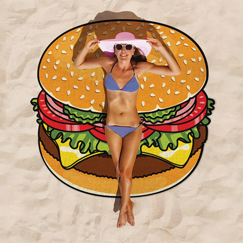 Fashion Shaped Microfiber Cartoon Watermelon Pizza Donut Pattern Beach Towel