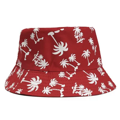 Unisex Fashion Coconut Tree Cotton Flat Top Bucket Hat Weatherproof