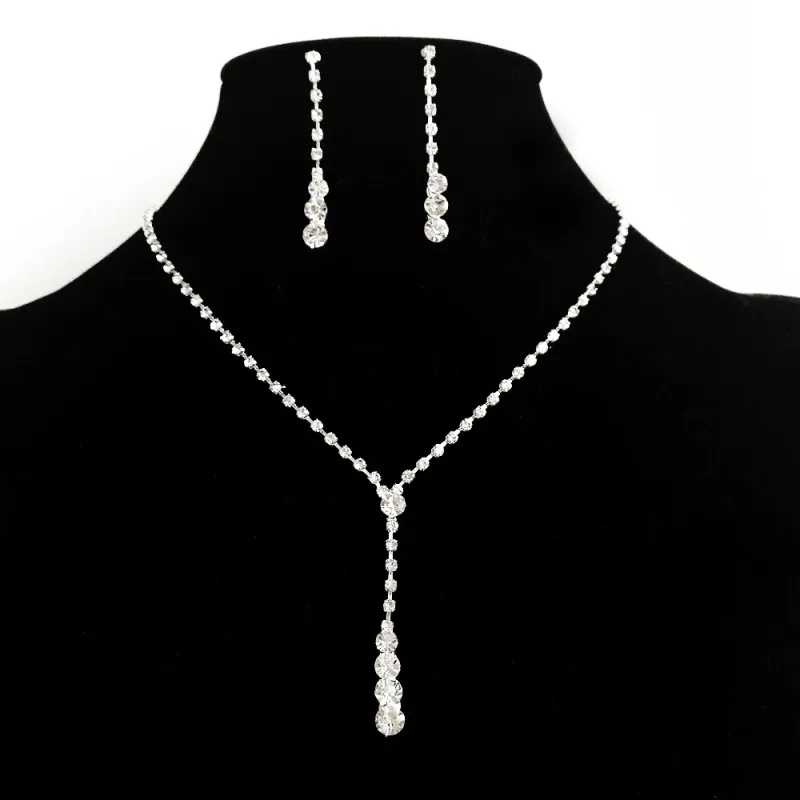 Fashion Bridal Rhinestone Necklace Earrings Two-Piece Set