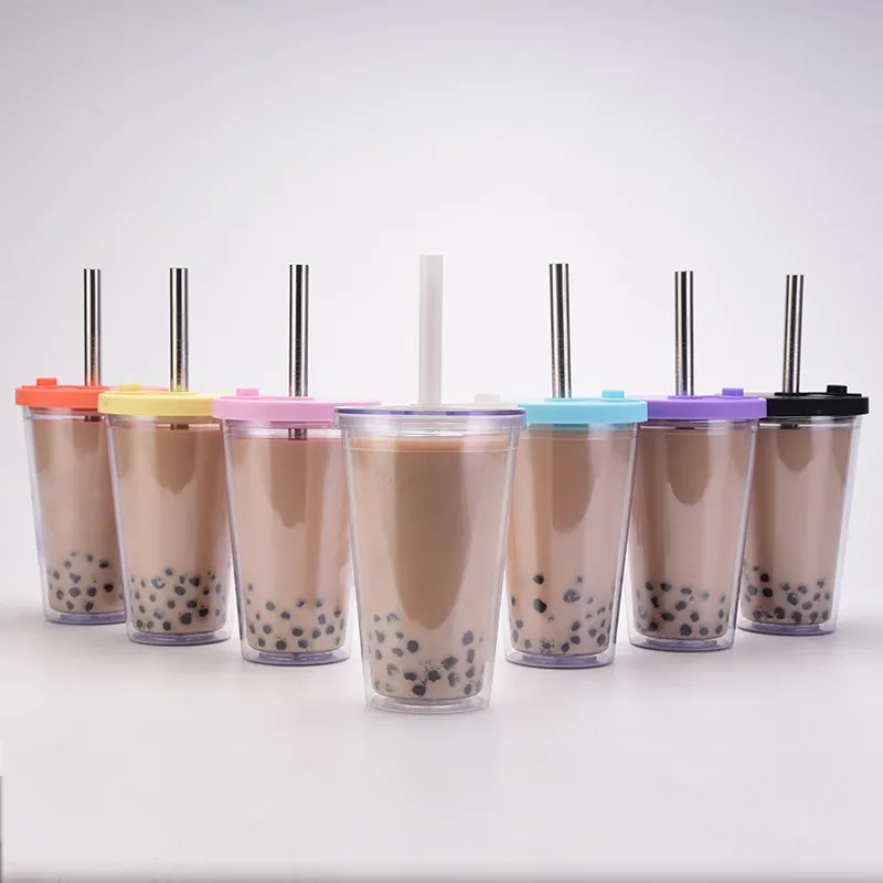 450ml Clear Tumbler With Straw Reusable Transparent Double-layer