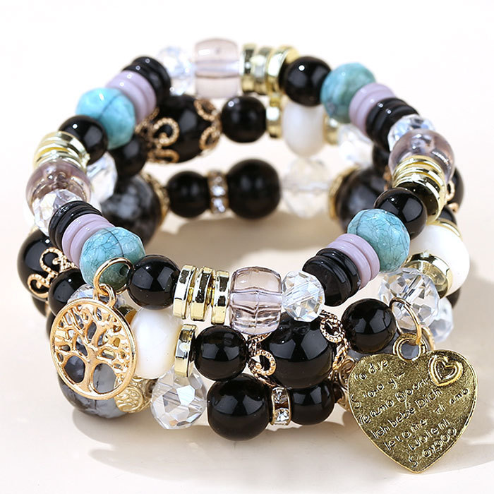  KAFANYA Heart Charm Beaded Bracelets Set Women Multi Colors  Stone Boho Bracelet Resin Beads Bracelets,Color 9,17cm : Clothing, Shoes &  Jewelry