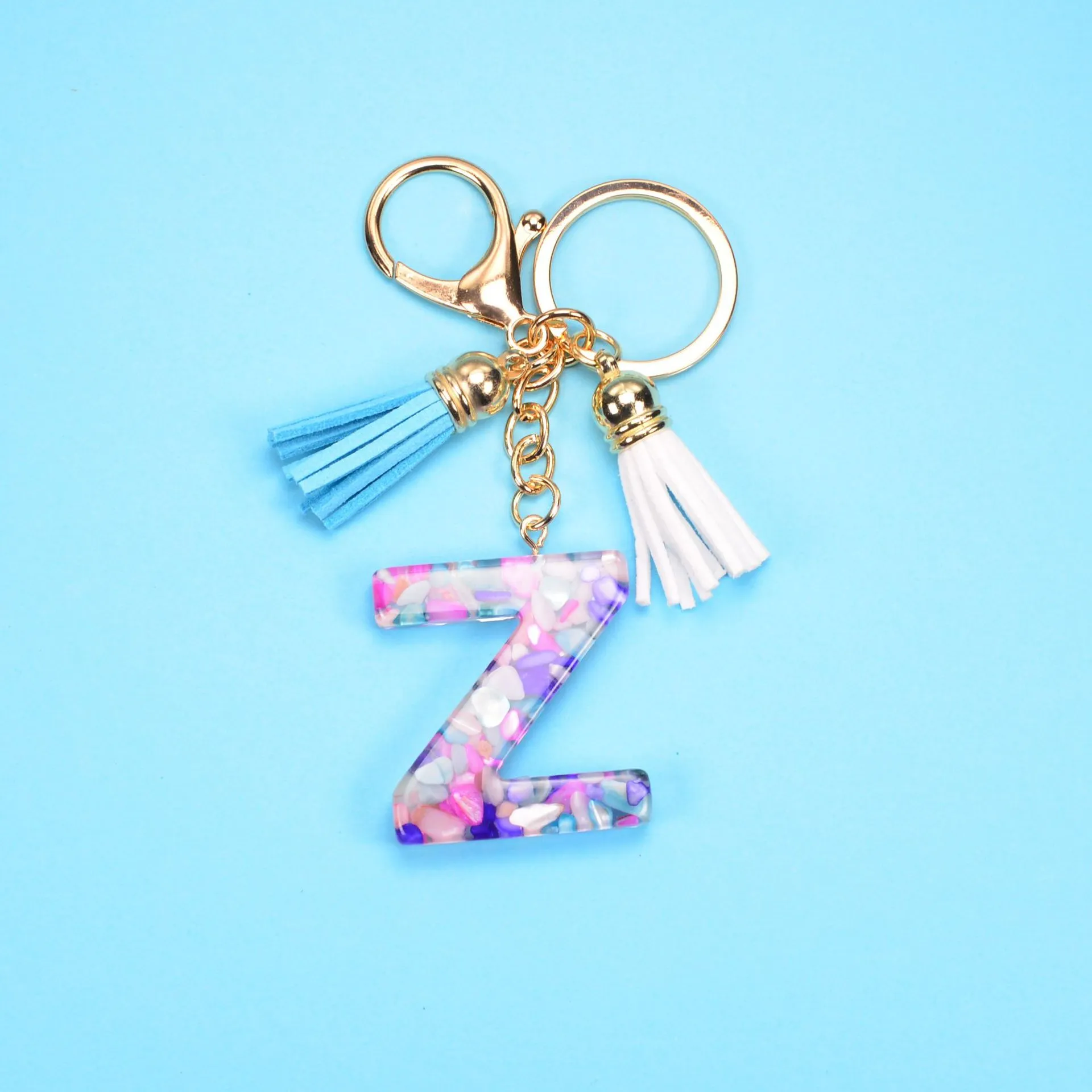 JSNKJLMN Alphabet Keyrings A-Z 26 Initials Letter Key Chain with Tassel  Women Girls Bag Charm Ornaments Key Rings L3B2