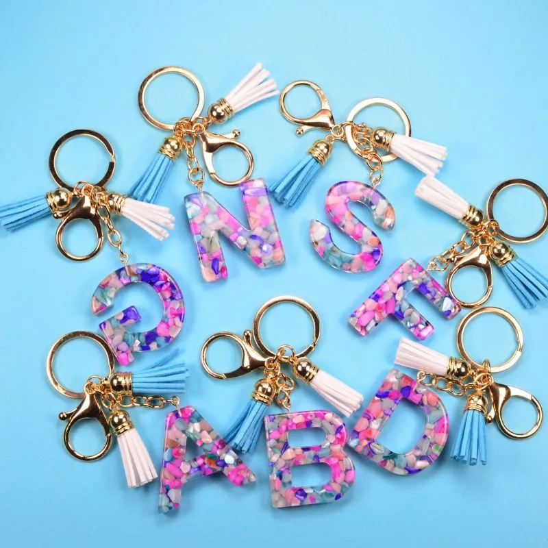 JSNKJLMN Alphabet Keyrings A-Z 26 Initials Letter Key Chain with Tassel  Women Girls Bag Charm Ornaments Key Rings L3B2 