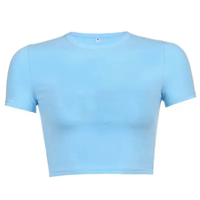 Fashion Solid Color Basic Women's Round Neck Crop Tight Top Slim-Fit