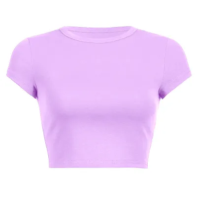 Fashion Solid Color Basic Women's Round Neck Crop Tight Top Slim-Fit