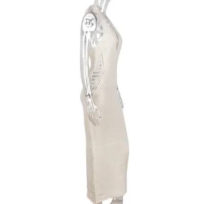 Women's Sexy Hollow Halter Neck Backless Knit Long Dress