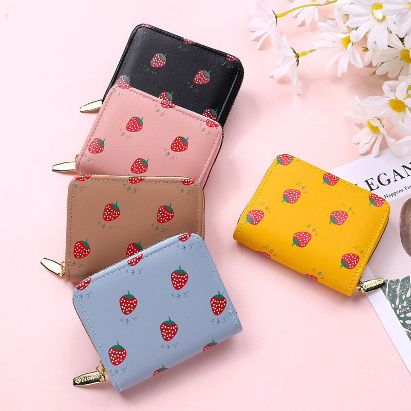 Wholesale Women Fashion Strawberry Zipper Compact Wallet