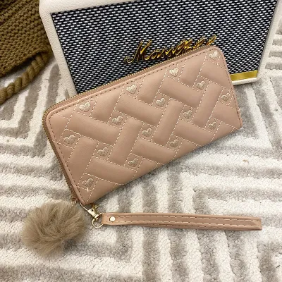 Women Fashion Long Love Coin Purse with Geometric Pattern
