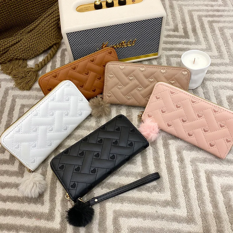 Women Fashion Long Love Coin Purse with Geometric Pattern