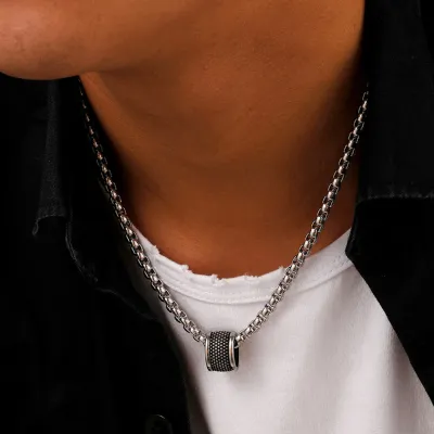 MenS Fashion Simple Stainless Steel Circle Pendant Necklace