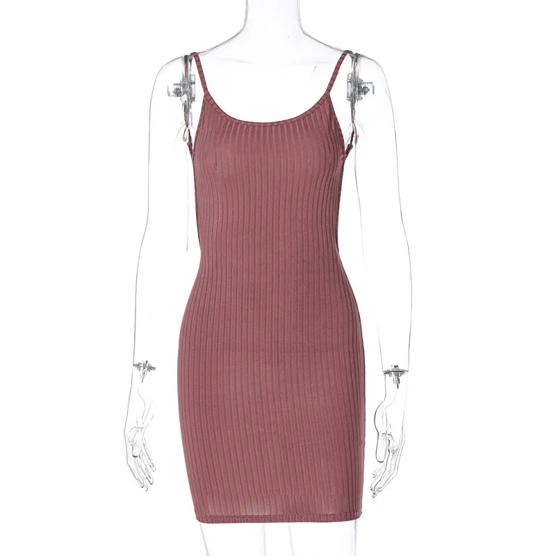 Women's Fashion Solid Color Rib-knit Sling Dress