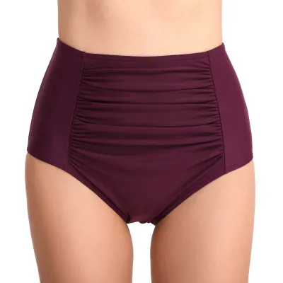 Women Fashion Solid Color Creased Abdomen High Waist Swimwear Shorts