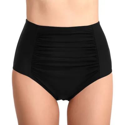 Women Fashion Solid Color Creased Abdomen High Waist Swimwear Shorts