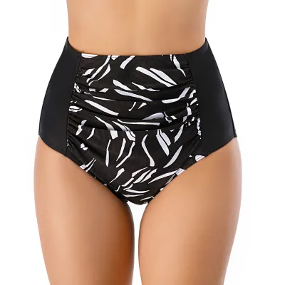 Women Fashion Solid Color Creased Abdomen High Waist Swimwear Shorts