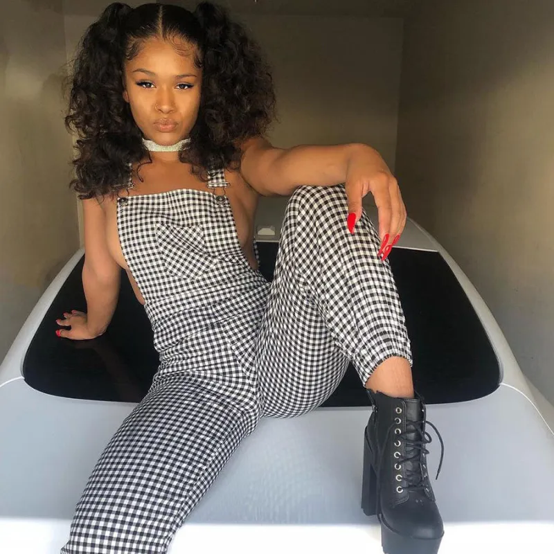 Women's Casual Plaid Suspenders Ankle Banded Jumpsuit