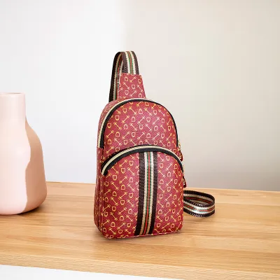 Women Fashion Retro PU Wide Shoulder Chest Bag