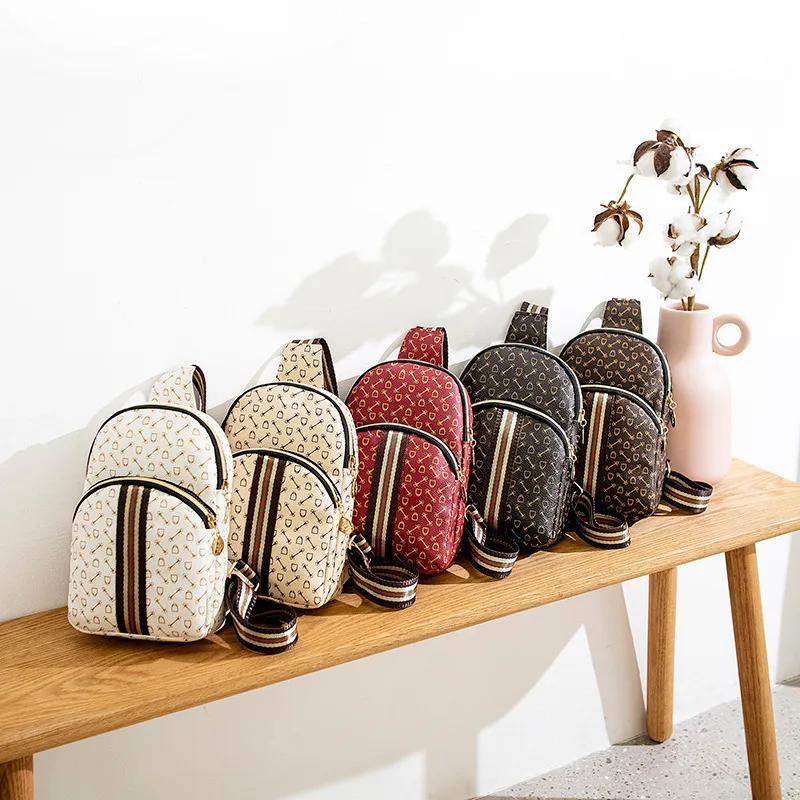 Women Fashion Retro PU Wide Shoulder Chest Bag