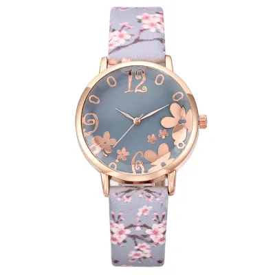 Women'S Fashion Spring Flower Casual Creative Floral Round Dial Alloy Pin Buckle Quartz Watch