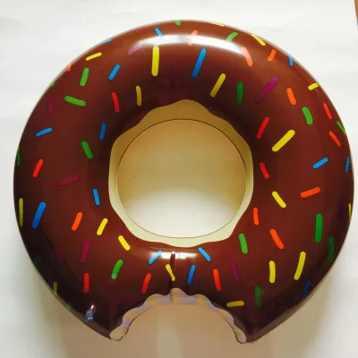 Inflatable PVC Donut Swimming Ring for Women - Pink and Coffee Print