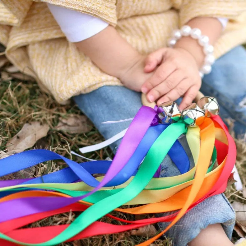 Children Rainbow Streamer Hand Kite Toy Pine Wood Cartoon Outdoor