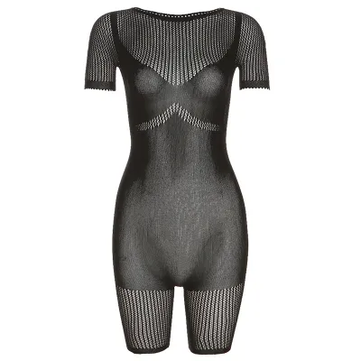 Women's Casual Sexy Knitted Hollow See-Through Tight High-Waist Rompers