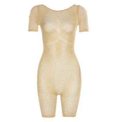Women's Casual Sexy Knitted Hollow See-Through Tight High-Waist Rompers
