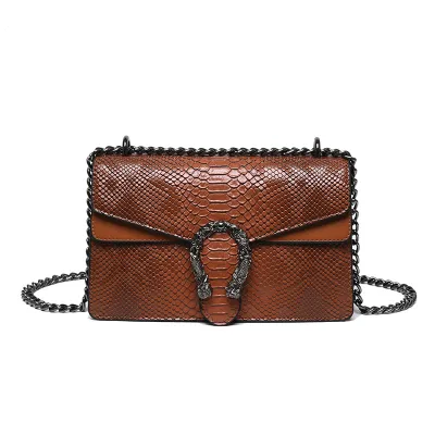 Women Fashion Snake Print Retro Bacchus Chain Messenger Crossbody Bag