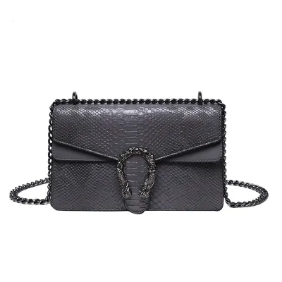 Women Fashion Snake Print Retro Bacchus Chain Messenger Crossbody Bag