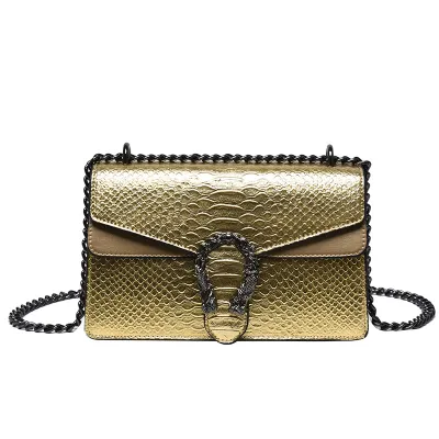 Women Fashion Snake Print Retro Bacchus Chain Messenger Crossbody Bag