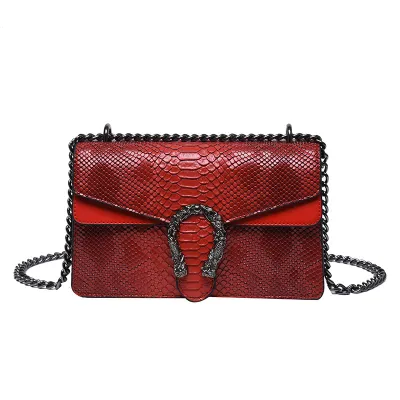Women Fashion Snake Print Retro Bacchus Chain Messenger Crossbody Bag