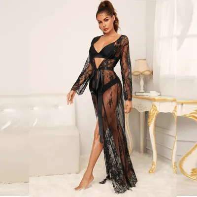Black Sexy WomenS Lace See-Through Sleep And Lounge