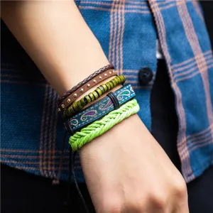 Fashion Multilayer Leather Braided Bracelets Set for Women Men