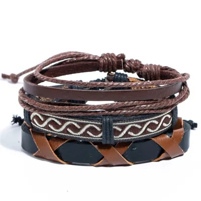 Fashion Multilayer Leather Braided Bracelets Set for Women Men