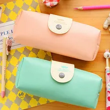 Simple Pu Snap Button Pencil Case High Capacity Stationery