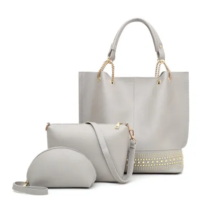Fashion Large Capacity Three-Piece PU Handbag With Rivet Decoration