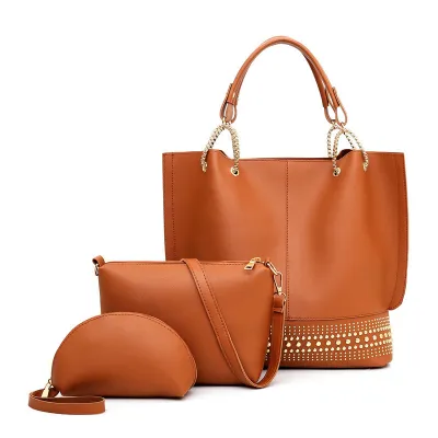 Fashion Large Capacity Three-Piece PU Handbag With Rivet Decoration