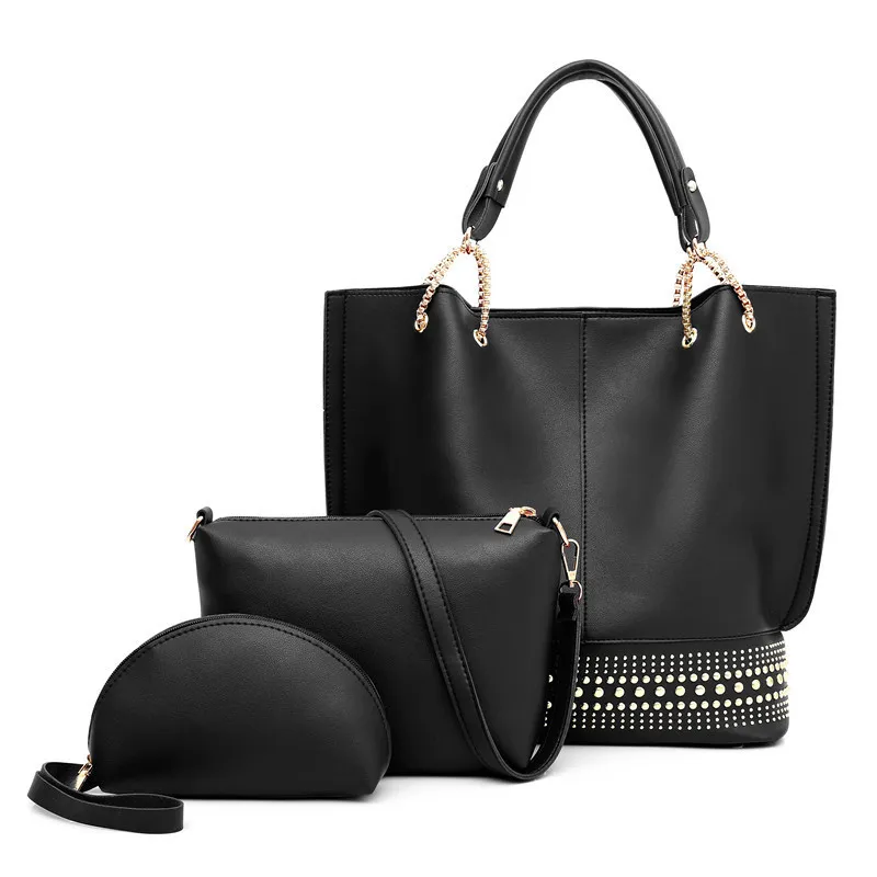 Fashion Large Capacity Three-Piece PU Handbag With Rivet Decoration