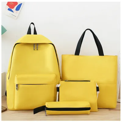 Women Fashionable Casual Solid Color Backpack Four-Piece Set
