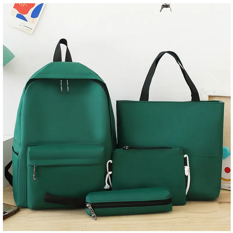 Women Fashionable Casual Solid Color Backpack Four-Piece Set