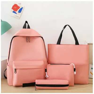 Women Fashionable Casual Solid Color Backpack Four-Piece Set