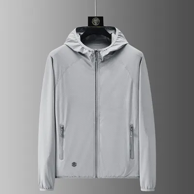 Men's Fashion Ultra-Thin Breathable Hooded Zipper Loose Lycra Jacket Sea Soul