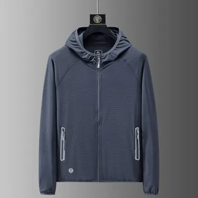 Men's Fashion Ultra-Thin Breathable Hooded Zipper Loose Lycra Jacket Sea Soul