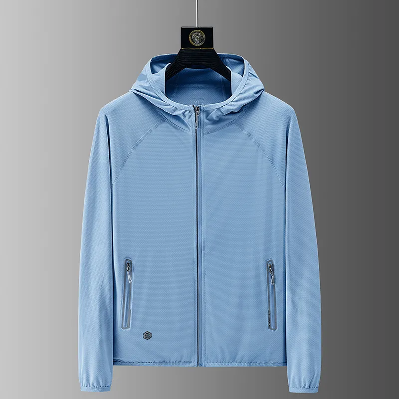 Men's Fashion Ultra-Thin Breathable Hooded Zipper Loose Lycra Jacket Sea Soul