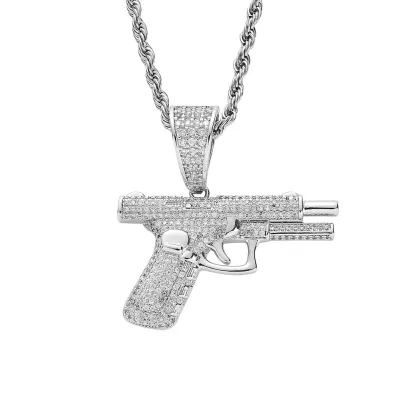 Women Men Fashion Rhinestone Pistol Gun Shape Pendant Necklace