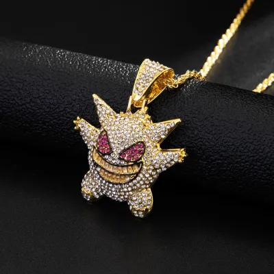 Women Fashion Hip Hop Rhinestones Monster Pendant Lariat Necklace